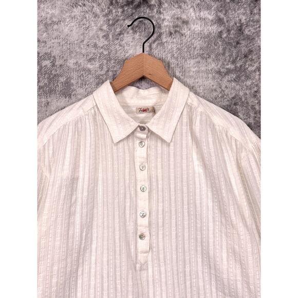 Faherty Top Medium Womens Ivory Organic Cotton Woven Gauze Popover Blouse Shirt - Picture 2 of 9